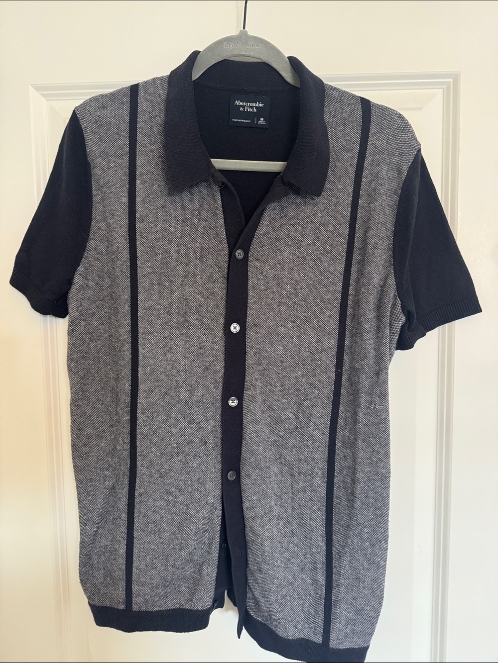 Abercrombie & Fitch Old Money Gray and Navy Short-Sleeve sweater polo